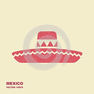 Mexican Sombrero hat flat vector icon with scuffed effect