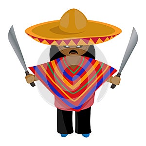Mexican in a sombrero and leek with a machete in his hand photo