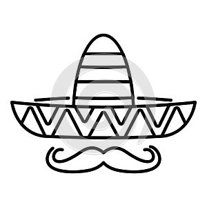 Mexican sombrero mustache icon, outline style