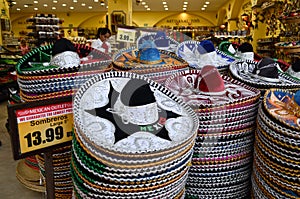 Mexican sombreros in gift shop