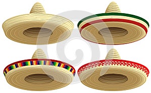 Mexican straw sombrero hat. Set cap vector illustration