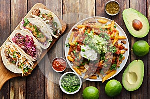 Mexican street tacos and carne asada fries photo
