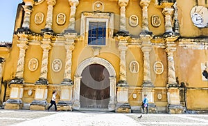 View of Mexican-style baroque facade of the Iglesia de la Recoleccion church built in 1786, in this historic northwest city, Leon,