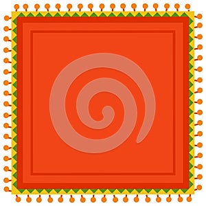 Mexican-style bright red square tablecloth with pompons and tassels flat icon vector isolated.