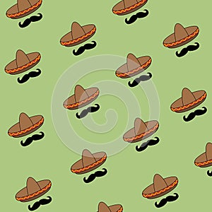 Mexican style sombrero and mustache pattern for celebration of Mexican independence or Cinco de Mayo photo