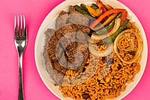 Mexican Style Steak Fajitas With Spicy Rice and Peppers