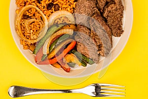 Mexican Style Steak Fajitas With Spicy Rice and Peppers