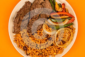 Mexican Style Steak Fajitas With Spicy Rice and Peppers