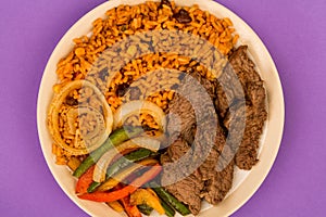 Mexican Style Steak Fajitas With Spicy Rice and Peppers