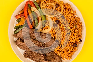 Mexican Style Steak Fajitas With Spicy Rice and Peppers