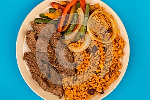 Mexican Style Steak Fajitas With Spicy Rice and Peppers