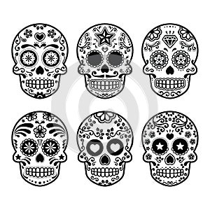 Mexican sugar skull, Dia de los Muertos icons set