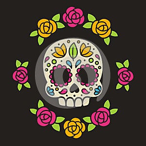 Mexican sugar skull with flowers.