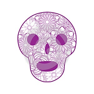 Mexican sugar skull with flowers for Day of the Dead skull. illustration of tribes. outline for coloring book page