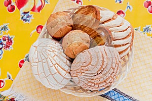 Mexican Sweet bread assorted in Mexico, traditional breakfast bakery photo
