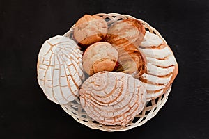 Mexican Sweet bread assorted in Mexico, traditional breakfast bakery photo