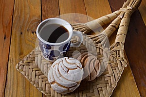 Mexican sweet bread and coffee photo