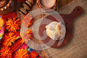 Mexican Sweet Bread Pan de Muerto Top View photo