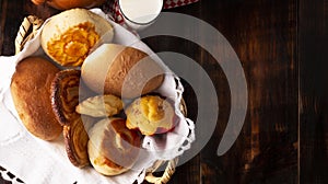 Mexican sweet bread panoramic table topview