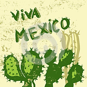 Mexican symbols cactus on grunge background