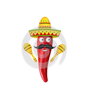 Mexican Symbols, Red Chili Pepper, Sombrero Hat, Musical Maracas, Mustache