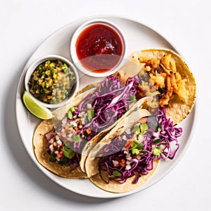 mexican tacos with coleslaw and guacamole