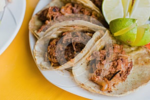 Mexican Tacos de Barbacoa, lamb taco with Cilantro and lemon in Mexico photo