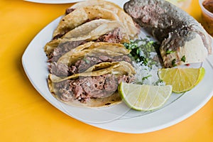 Mexican tacos de lengua, street tongue tacos, mexican food in mexico city photo