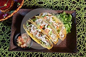 mexican tacos with guacamole jalapeno pepper salad typical tex mex cuisine
