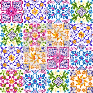 Mexican talavera ceramic tile pattern. Cute naive art items.