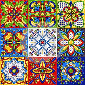 Mexican talavera ceramic tile seamless pattern.