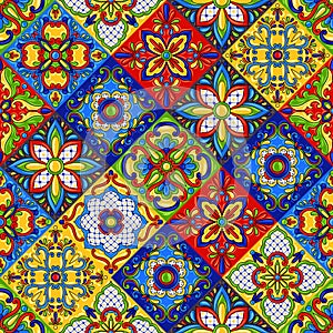Mexican talavera ceramic tile seamless pattern. photo