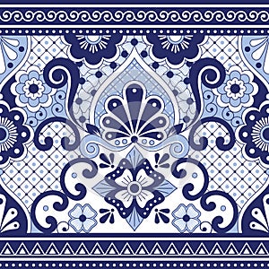 Mexican Talavera Poblana vector seamless pattern, repetitive background inspired by traditional pottery and ceramics design from M photo