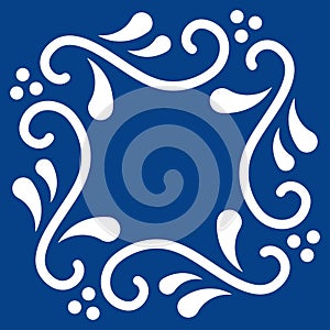 Mexican talavera tile pattern. Ornament in traditional style from Puebla in classic blue and white. Floral ceramic tile