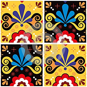 Mexican talavera tile vector seamless pattern, decorative ceramic tiles background with flowers and swirls inspired by ornaments f