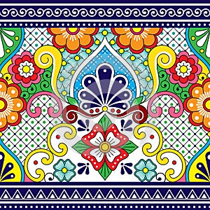 Mexican Talavera vector seamless pattern, repetitive background inspired by traditional pottery and ceramics design from Mexico