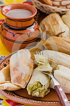 Mexican tamales filed corn dough, Spicy food in Mexico