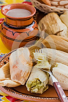 Mexican tamales filed corn dough, Spicy food in Mexico photo