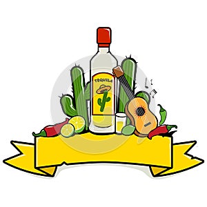 Mexican tequila banner. Vector illustration photo