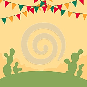 Mexican themed banner with cactii and buntings photo