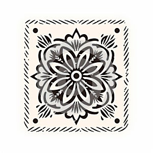 Mexican Tile Design With Floral Iconography In Black And White