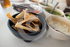 Mexican tortilla chips in molcajete