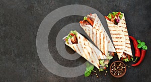 Mexican tortilla grilled wrap with chicken breast