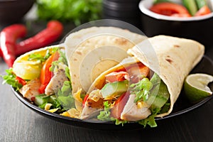 Mexican tortilla wrap with chicken breast and vegetables