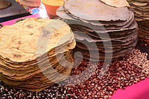 Mexican traditional corn huge tortilla for Tlayuda, an ethnic food from Oaxaca state