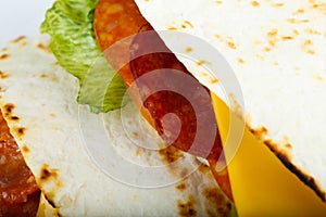 Mexican traditional food - quesadillias close up. top view menu photo