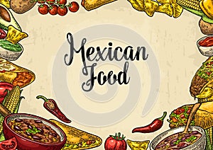 Mexican traditional food restaurant menu template with ingredient photo