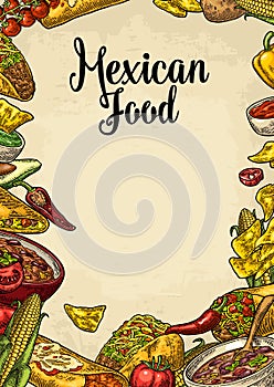 Mexican traditional food restaurant menu template with ingredient photo