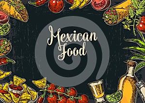 Mexican traditional food restaurant menu template with traditional spicy dish.