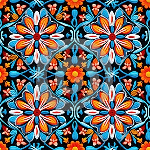 Mexican traditional pattern ethnic embroidery background